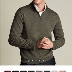 NWT Charles Tyrwhitt Pure Merino Quarter Zip Sweater - Olive